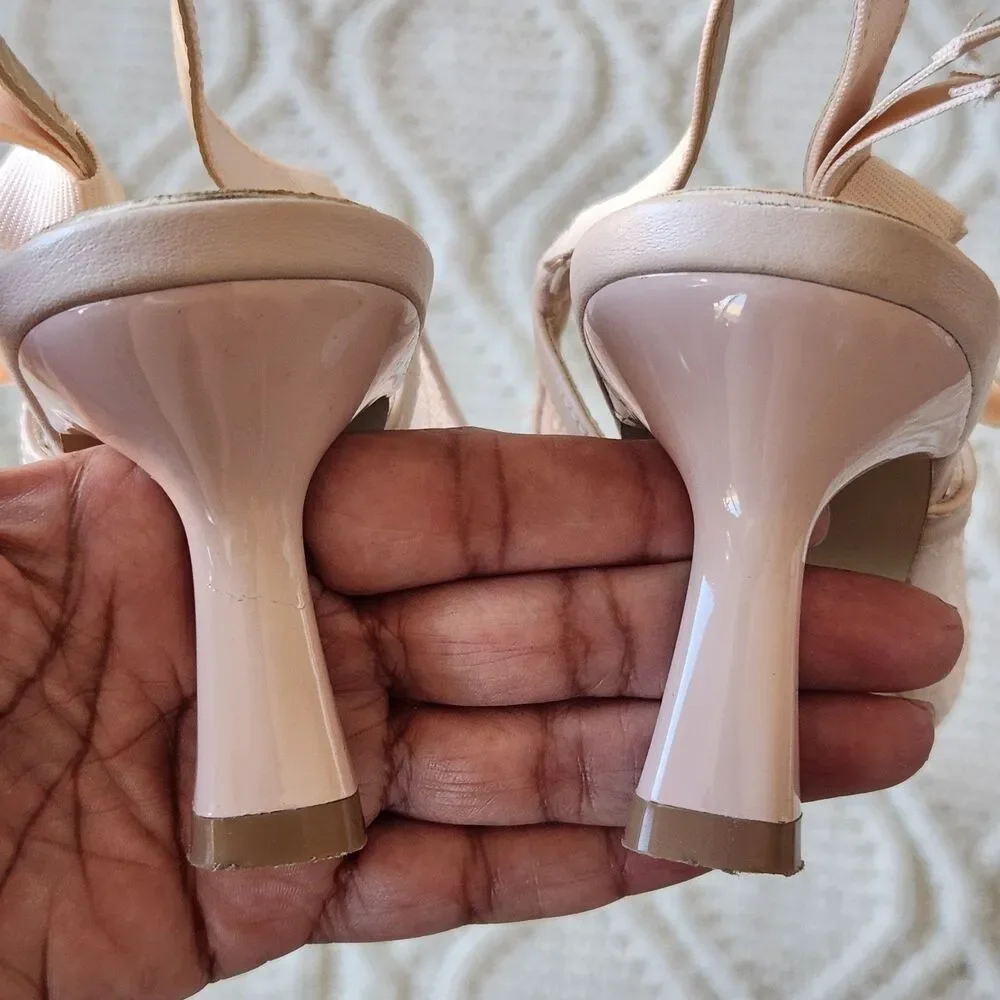 Nicole Miller Blush Pink Lace Pointed Slingback Kitten Heels Size 8 - Picture 5 of 7
